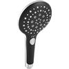 Cornat TECB3427 - Doccetta Pecorino, diametro testa 129 mm, cromato/nero, 3 tipi di getto: normale, morbido e massaggiante, anticalcare e inserto a risparmio idrico, per doccia e vasca da bagno