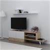 Homemania DRN01 Mobile Porta TV Derin con Mensola, Ante, Ripiani da Soggiorno Bianco, Rovere in Legno, 159,5 x 31,5 x 40 cm