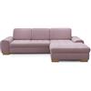 CAVADORE Divano angolare Lexi in stile country, divano letto a L, con sedia a sdraio XXL a destra e nucleo a molla, incluso letto, cassettiera e testiera, 275 x 82 - 99 x 173 cm, tessuto piatto: rosa