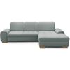 CAVADORE Divano angolare Lexi in stile country, divano letto a L, con sedia a sdraio XXL destra e nucleo a molla, incluso letto, cassettiera e testiera / 275 x 82 - 99 x 173 / tessuto piatto: azzurro
