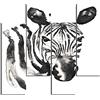 HOMEMANIA Quadro Zebra - 4 Pezzi - Animali - da Soggiorno, Camera - Multicolore in MDF, 76 x 0,3 x 50 cm