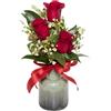 Faxiflora Bouquet di 3 rose rosse con verde decorativo in elegante confezione con fiocco rosso