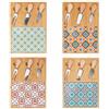 Villa d'Este Home Tivoli 1996 Set 4 set tagliere e 3 coltelli da formaggio, in legno di bambù, decoro maiolica, 21,5x30,5cm, Valladolid