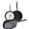 WECOOK! Granite Set 2 Padelle 20-24 cm + 1 Griglia Rostiera 28 x 28 cm Induzione Alluminio Forgiato, Antiaderente Ecologico Senza PFOA, Manici Acciaio, Adatta Tutte Cucina, Vetroceramica, Gas, Forno
