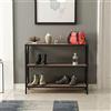 Homemania M.M.01.02.05.01952 Mobile da Ingresso Crate Porta Scarpe con Ripiani, Scaffali da Salotto Noce, Nero in Legno, Metallo, 94 x 35 x 75 cm