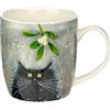 Puckator XMUG56, Tazza Natalizia in Porcellana - Kim Haskins - Gatto con Vischio