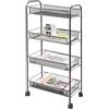 Q-CONNECT KF17297 Scaffale in Piedi a 4 Livelli con Ruote/Scaffalatura a 4 ripiani, su rotelle, Nero/in rete metallica laccata/ 43,5 x 26,5 x 86 cm