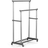 Brigros - Portabiancheria a Doppio Palo in Acciaio Inossidabile con Ruote, Stand Appendiabiti con Ruote, Carrello Appendiabiti Porta Abiti con Ruote 90x42x148cm