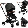 MoNi MoMi Passeggino Reversibile Omologato 22 kg ADELLE BLACK Telaio Oro