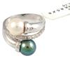 ANELLO DA DONNA IN ORO BIANCO 18 KT CON DIAMANTI 0,10 ct E PERLE AKOYA 8 mm