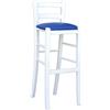 okaffarefatto Sgabello in legno bianco laccato con seduta similpelle blu h 80 cm