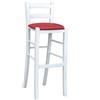 okaffarefatto Sgabello da bar in legno bianco laccato con seduta similpelle rosso h 80 cm