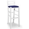 okaffarefatto Sgabello in legno verniciato bianco con foro h 80 con seduta in similpelle blu