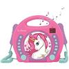 Lexibook, Unicorno, Lettore CD portatile con microfoni, lettore musicale, ripetizione e programmazione, karaoke, jack per cuffie, rosa, RCDK100UNI