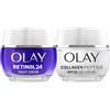 Olay Retinol24 Crema De Noche 50mL Y Olay Collagen Peptide24 Crema De Día Con SPF30 50Ml. Pack De 2 Cremas Antiarrugas. Piel Más Fuerte Y Radiante