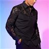 Brand New Camicia uomo in pizzo manica lunga Fashion Forward in tessuto a rete leggero