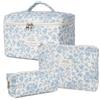 honitty Borsa per il trucco, borsa per cosmetici trapuntata, grande borsa per il trucco floreale, set di trousse da donna, borsa da toilette da viaggio con fiori, Blu, 3 pz, Da viaggio