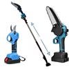 HOUSECURITY Kit Potatura Mini Motosega 8"+ Forbice Cesoia a Batteria con Asta Telescopica