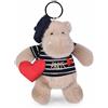 Doudou et Compagnie - Portachiavi peluche ippopotamo mariniero - 14 cm - Collezione Amour de Paris - Acessoire Peluche con berretto e cuore - Idea regalo Souvenir Parigi per adulti e bambini - SP4285