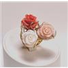 ANELLO IN ORO GIALLO 18 kt E ROSE DI CORALLO ROSA E BIANCO PEZZO UNICO OGNK 0119