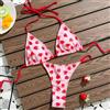 Mini Bikini Rosa Con Fragole Sexy Reversibile Perizoma Rosso Regolabile 1CE19