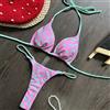 Mini Bikini Rosa Con Cuori Turchesi Reversibile Perizoma Sexy Laccetti 1CE19