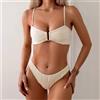 Bikini Panna Plissettato Sexy Con Ferretto Centrale E Spalline Sottili 1CE19