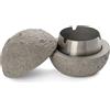 Fisura Posacenere Originale a Forma di Luna Con Coperchio Moderno - Decorativo Grigio in Acciaio Inox e Cemento - 10 cm x 10 cm