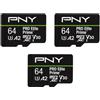 PNY Pack di 3 Schede microSDXC 64GB PRO Elite Prime Class 10 U3 V30 A2 + Adattatore SD - fino a 200MB/s, Class 10, U3, V30, A2, 4K UHD, Full HD, UHS-I