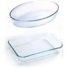 Pyrex ovale per arrosti set (2 pezzi: 30 x 21 cm & rettangolare: 35 x 23 cm)