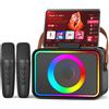 Macchina per Karaoke Con 2 Microfoni per Adulti E Bambini Altoparlante Bluetooth