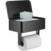 WZKALY Portarotolo carta igienica con ripiano: dispenser di salviettine umidificate e portaoggetti, si adatta a qualsiasi bagno, organizer da bagno (nero opaco, rotolo normale)