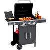 Avilia Barbecue a Gas GPL con 3 Fuochi e Fornello Laterale - Griglia in Acciaio con Piastra in Ghisa - BBQ con Termometro Integrato - Ideale per Giardino e Balcone, con Ruote per Facile Spostamento