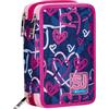 SJ GANG STYLE JAM GANG Astuccio Scuola 3 Zip, Viola, Doodle Heart, Portapenne Triplo Scomparto Completo Di Penne, Matite, Colori, Accessori Zaino, Elementari, Medie, Bambina, 30C202445-5B2