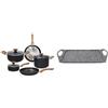Tognana Rock In Wood, Batteria di pentole e padelle, Set con 2 padelle, 2 casseruole, 1 pastaiola & Sphera Grill Rettangolare, antiaderente Alluminio