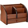 Foraineam Organizer da scrivania in legno con cassetto, porta telecomando, organizer per trucchi, portapenne in legno da scrivania e cancelleria, per casa, ufficio, scuola, accessori da tavolo