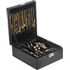 Prestige & Fancy Grande portagioie - Portagioie a 2 strati per orecchini, collane, anelli, bracciali e accessori, elegante scatola organizer per gioielli in pelle PU stile coccodrillo | nero
