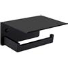 APLusee - Porta carta igienica con ripiano nero opaco, accessori da bagno Decor SUS 304 in acciaio inox moderno porta asciugamani di carta + portaoggetti da parete per telefono cellulare