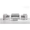 Dimaplast2000 Set Nebraska bianco poltrona 2 posti , 2 poltrone singole + tavolino e cuscini