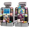 Helteko Organizer per sedile posteriore auto, tappetino protettivo per sedile posteriore con supporto touch screen, organizer per sedile posteriore per bambini, con 9 tasche, accessori da viaggio