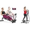 Sunny Health & Fitness Legacy Stepping Elliptical Machine, Ultra- Quiet Magnetic Belt Drive + Smart Compact Adjustable Rowing Machine, 12 Levels Adjustable Resistance, Complete Body Workout