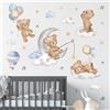Yanfeng decalmile Adesivi Murali Bambini Orso Nuvole Adesivi da Parete Orso Luna e Stell
