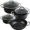 WECOOK! Granite Batteria Cucina Induzione 7 pezzi Alluminio Forgiato, 4 Olie, 3 Coperchi Vetro, Antiaderente Ecologico Pietra Senza PFOA, Manici Acciaio, Adatto Tutte Cucina, Vetroceramica, Gas, Forno