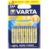 10 BLISTER TOT. 60 BATTERIE VARTA LONGLIFE ALCALINE AA MINISTILO PER TELECOMANDO