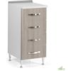 KIT MOBILE CUCINA 40X50X85 CASSETTIERA BASE PIANO 4 CASSETTI POSATE LEGNO CHIARO