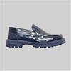 Mocassini College Scarpe Classiche Uomo Lucida Fondo Rialzato Blu Made in Italy