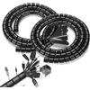 Romon 2 Pezzi Raccoglicavi Spiralato, 22mm*3 Metri*1, 28mm*3 Metri*1 Flessibile Raccogli Cavi, con 1 Fermaglio Guidafilo, Copri Cavi Elettrici per TV Computer Ufficio Casa Auto,Nero
