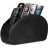 Londo Porta Telecomandi con 5 scomparti - Per contenere telecomandi di TV, stereo, decoder, DVD, Blu-Ray - in Pelle con fodera interna in suede. Adatto per salotto o camera da letto (Nero)