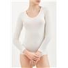 RAGNO 074029 Maglietta Manica Lunga Donna Lana e Seta BIANCO-NERO