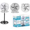 Manulife Ventilatore a Piantana Acciaio 3in1 Terra Tavolo Parete Base Tonda 60W Pala 40cm